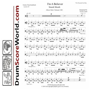 Smash Mouth - I'm A Believer | Drum Sheet & Play-Along Track